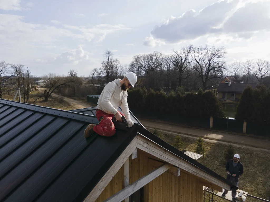 roofing contractor is working 
